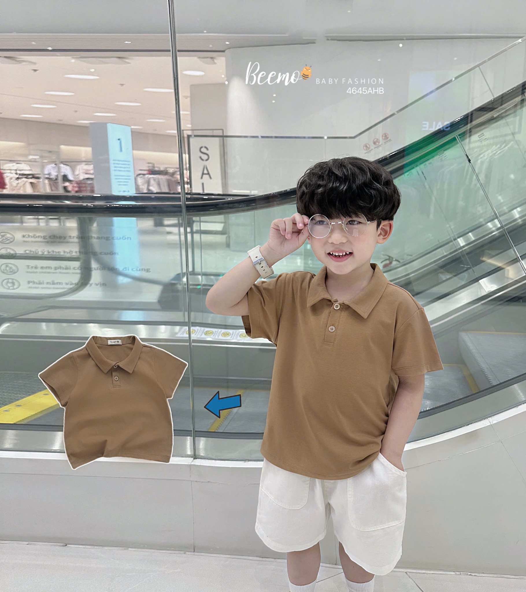 Áo cotton polo cổ đức Beemo trơn nhiều màu cho bé size 80-130