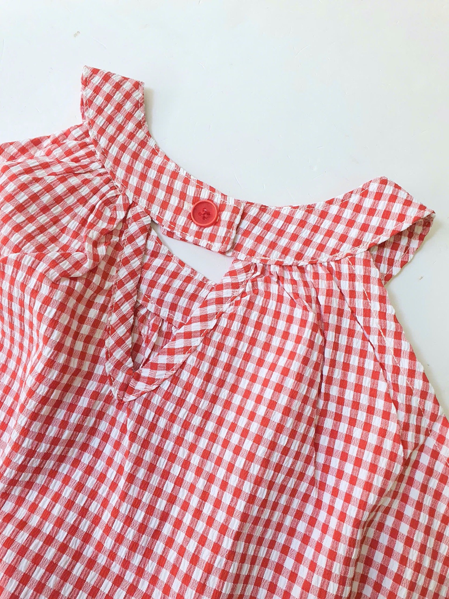 Set bộ Little Bobdog xuất Hàn kẻ caro đỏ thêu quả chanh bé gái size 110-150