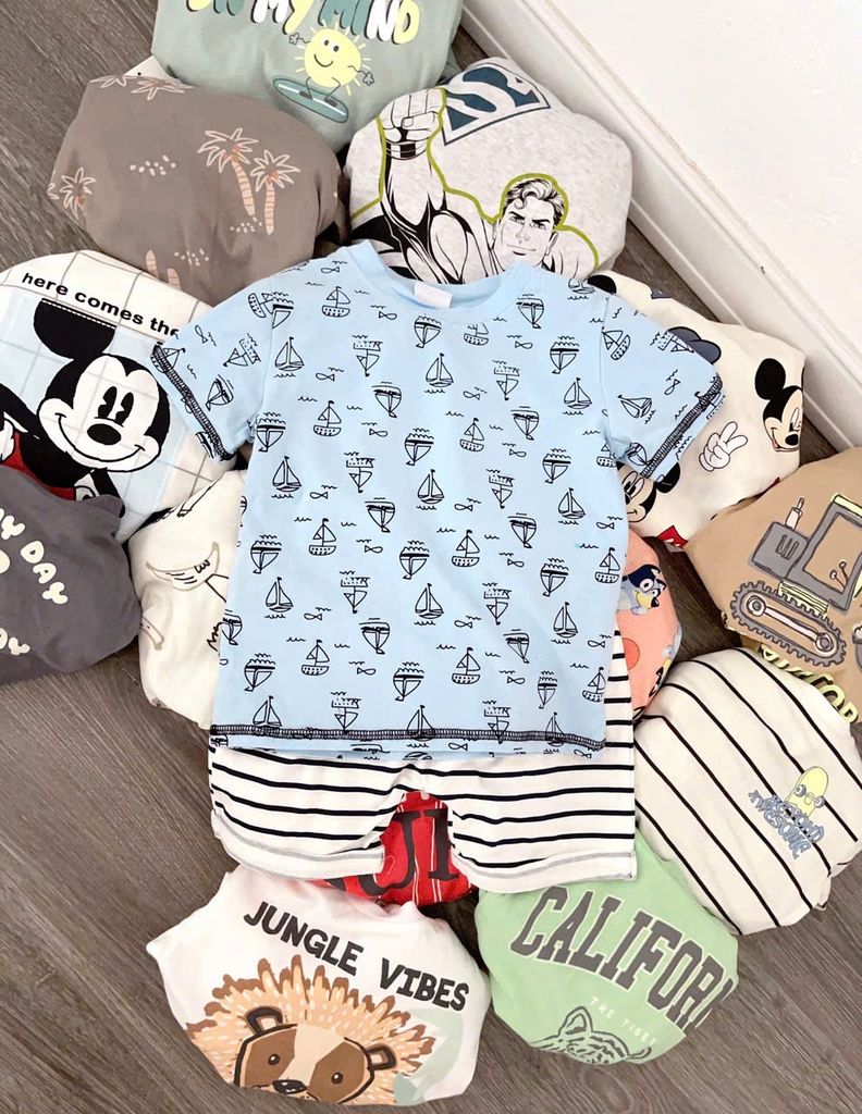 Bộ cotton hoạ tiết Mickey, thuyền buồm cho bé trai size 1-6y