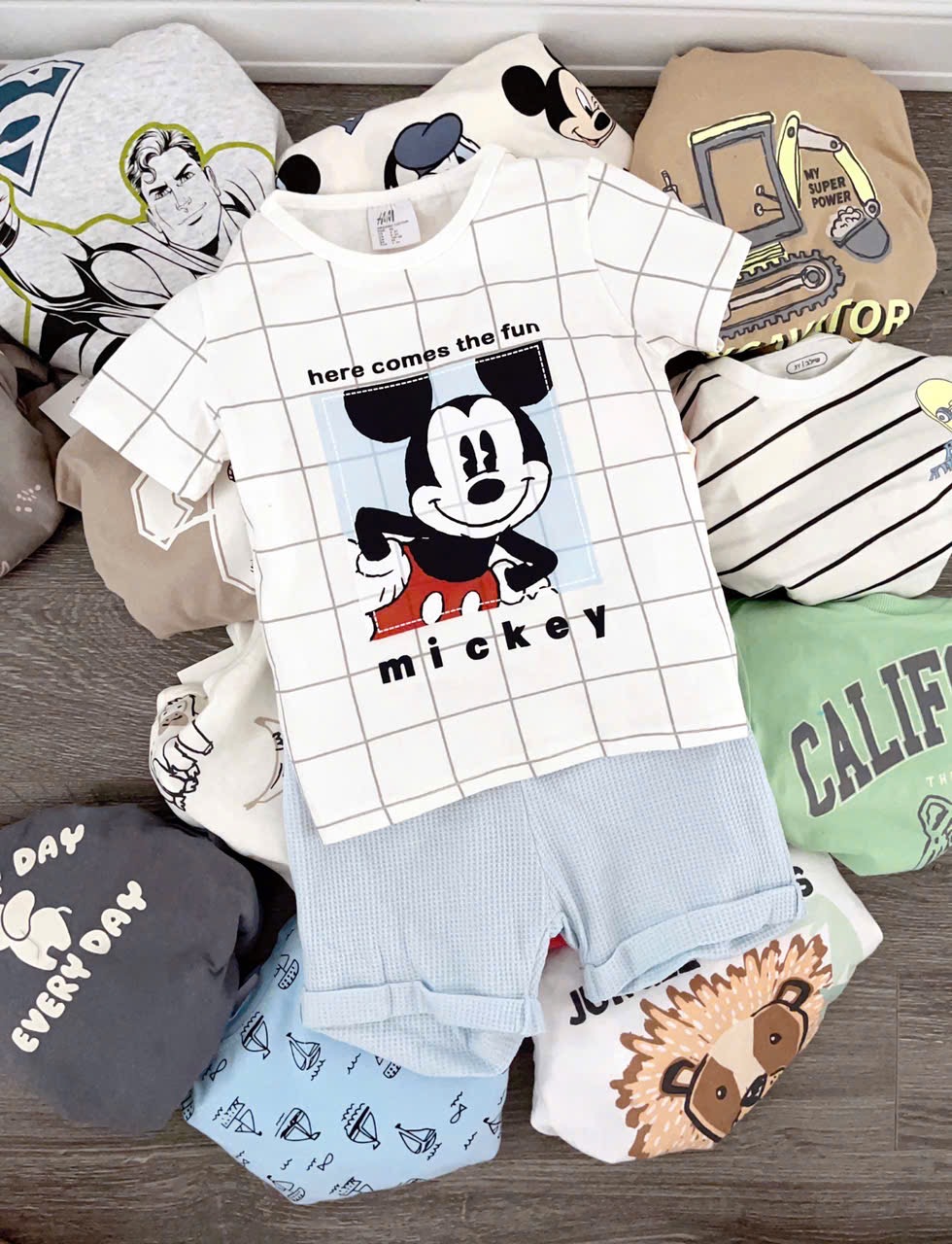 Bộ cotton hoạ tiết Mickey, thuyền buồm cho bé trai size 1-6y