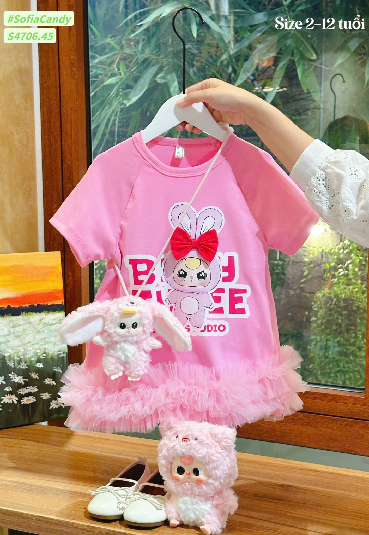 S4706 - Váy Sofia Candy Baby Three màu hồng nhạt bé gái size 2-12y