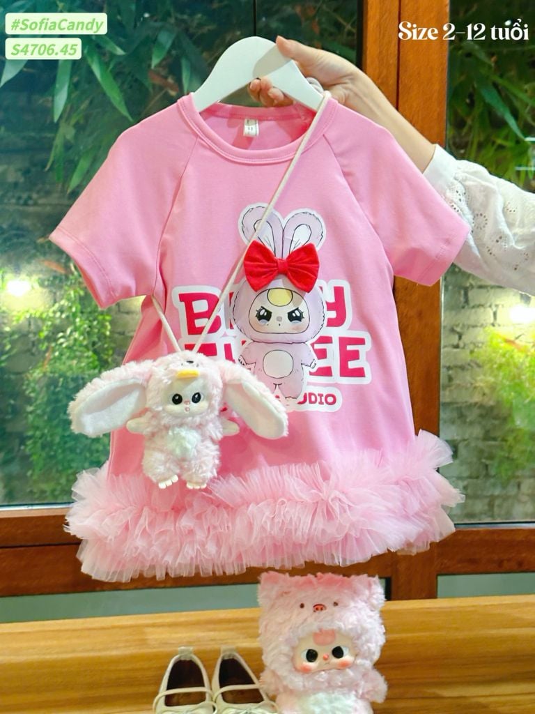 S4706 - Váy Sofia Candy Baby Three màu hồng nhạt bé gái size 2-12y