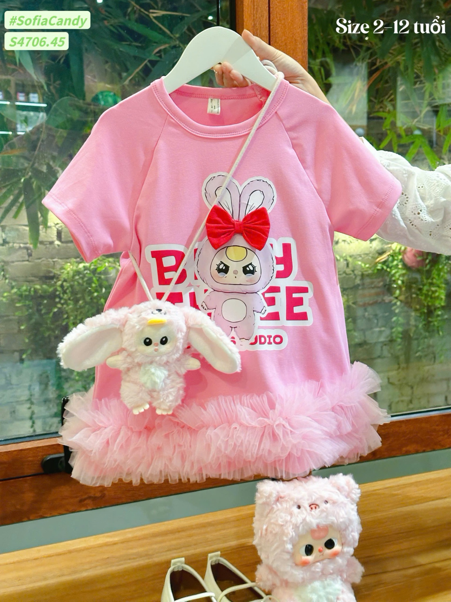 S4706 - Váy Sofia Candy Baby Three màu hồng nhạt bé gái size 2-12y