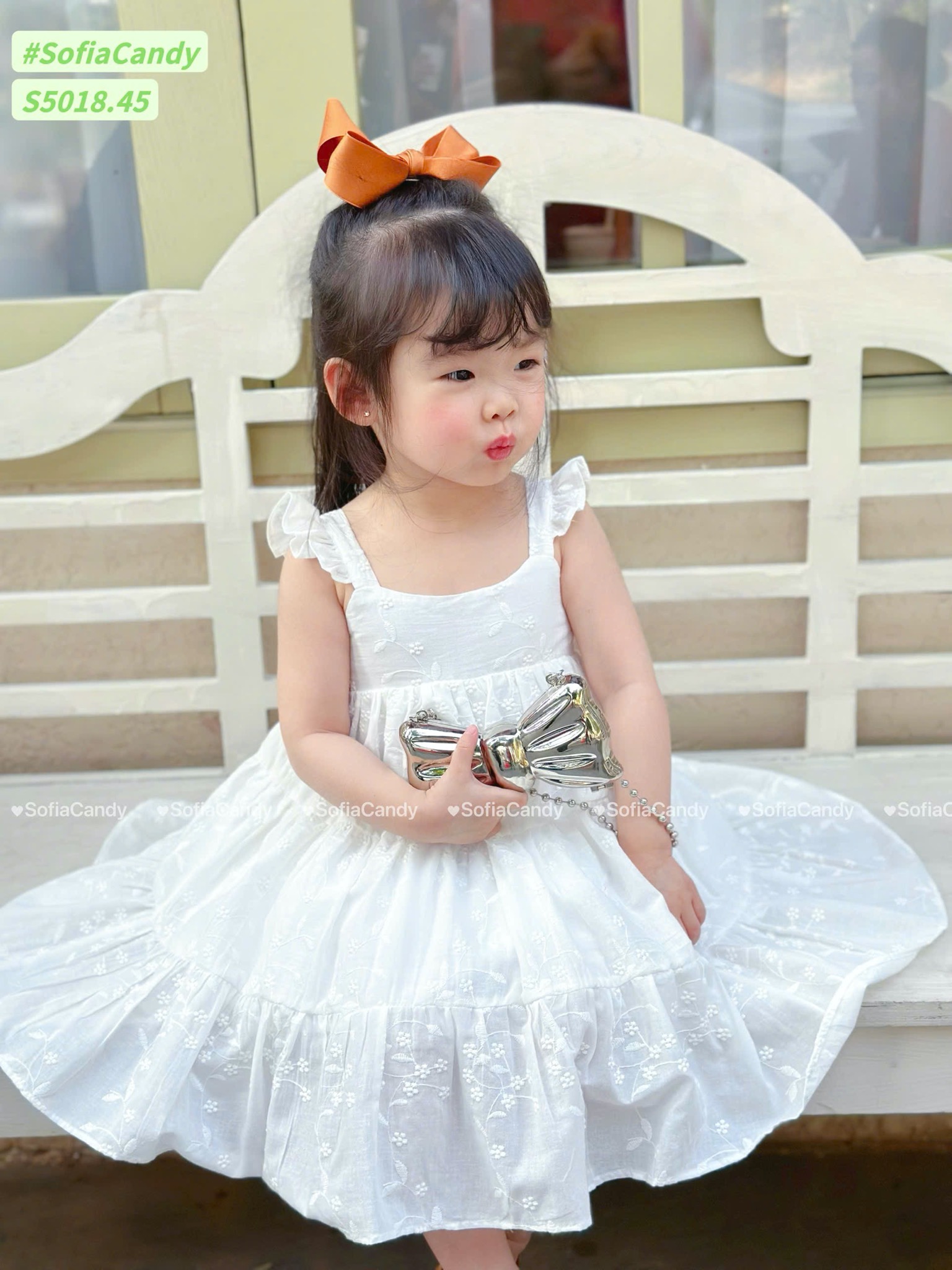 S5018 - Váy Sofia Candy hai dây cánh tiên màu trắng thêu hoa nổi size 1 - 10y