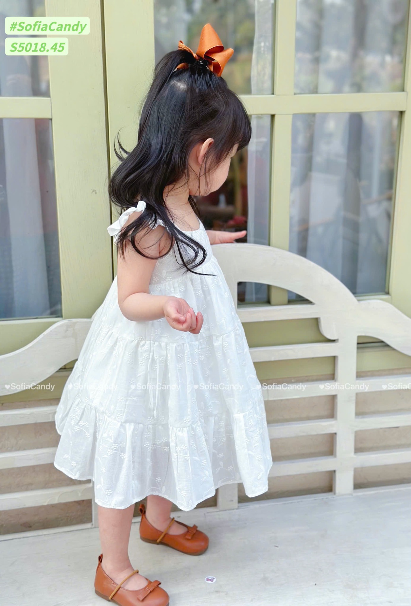 S5018 - Váy Sofia Candy hai dây cánh tiên màu trắng thêu hoa nổi size 1 - 10y