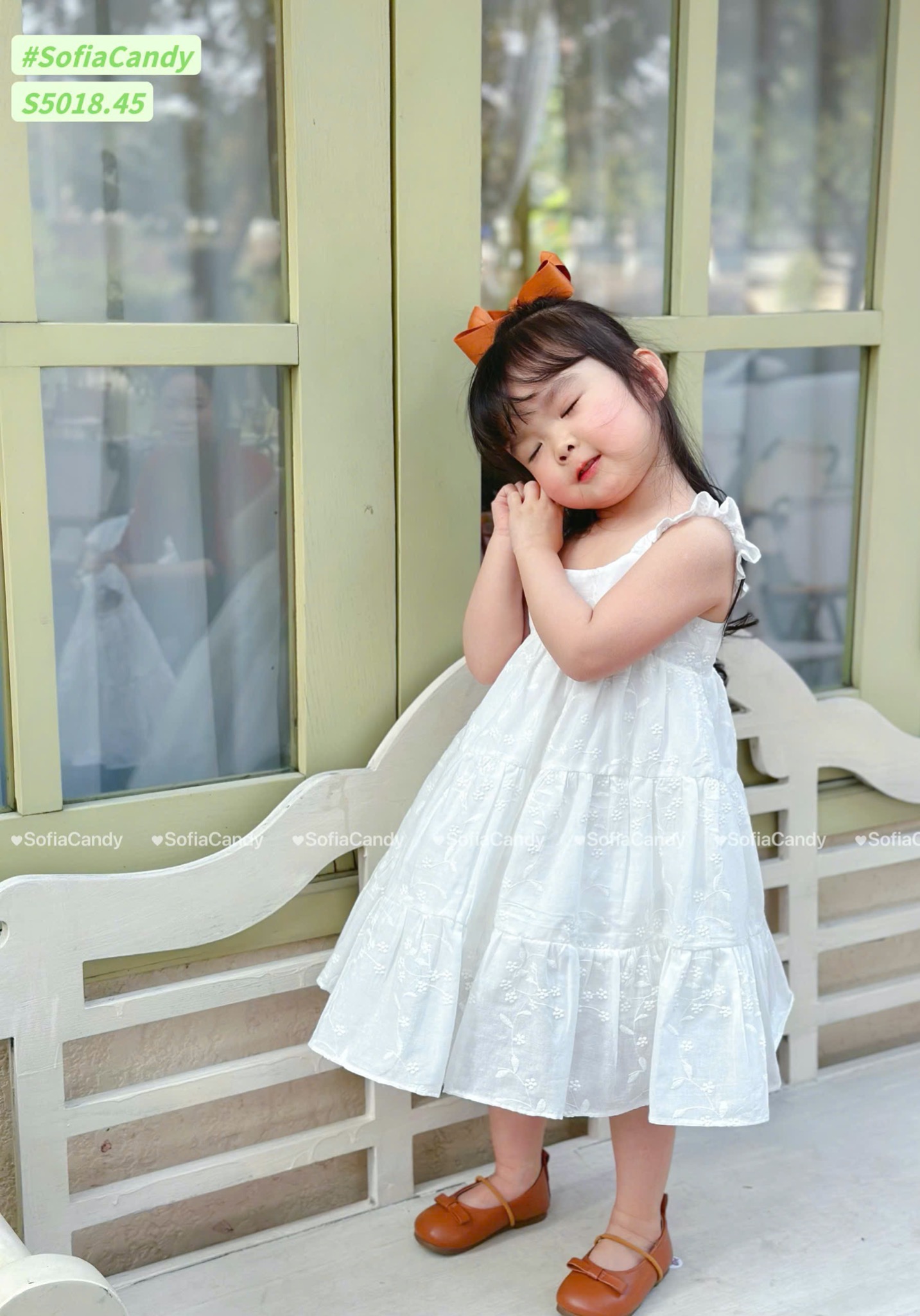 S5018 - Váy Sofia Candy hai dây cánh tiên màu trắng thêu hoa nổi size 1 - 10y