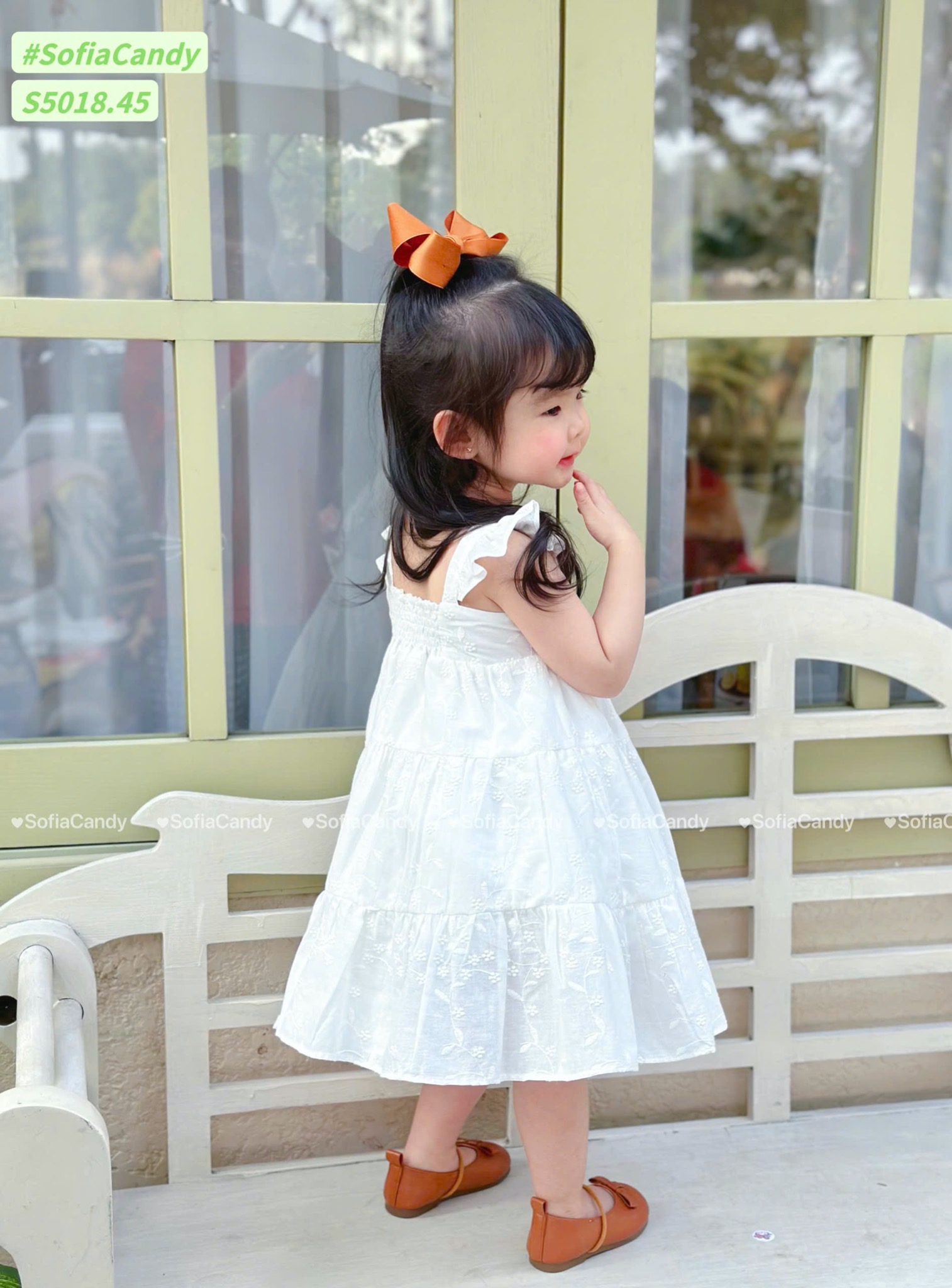 S5018 - Váy Sofia Candy hai dây cánh tiên màu trắng thêu hoa nổi size 1 - 10y