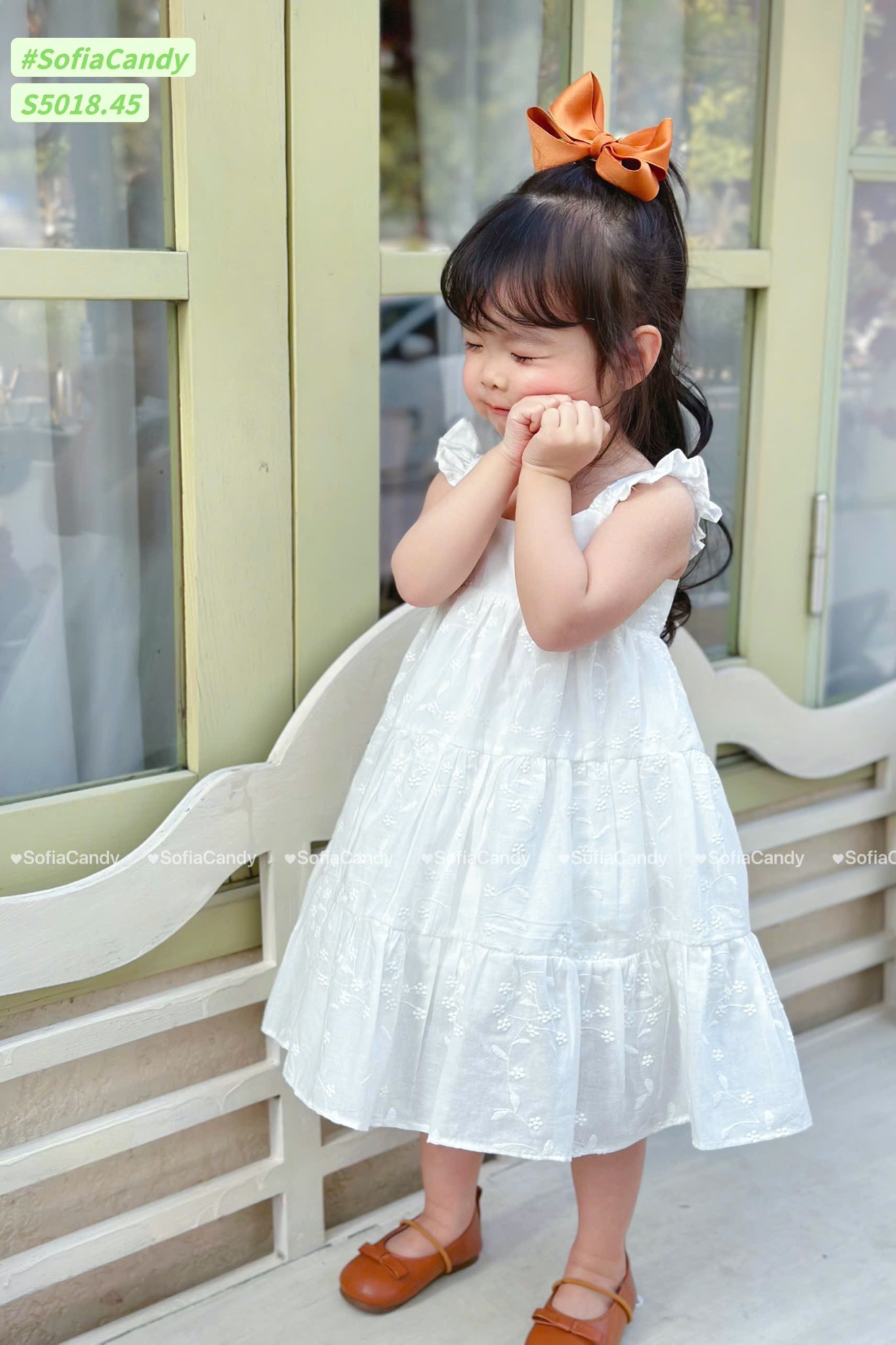 S5018 - Váy Sofia Candy hai dây cánh tiên màu trắng thêu hoa nổi size 1 - 10y