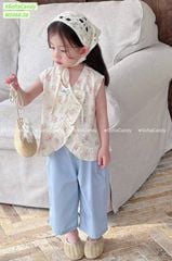 M5068 - Set bộ Mia Kids áo hoa hồng + quần xanh bé gái size 1-10y