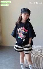M5131 - Set bộ Mia Kids áo Dooby đen phối quần kẻ bé gái size 2-12y