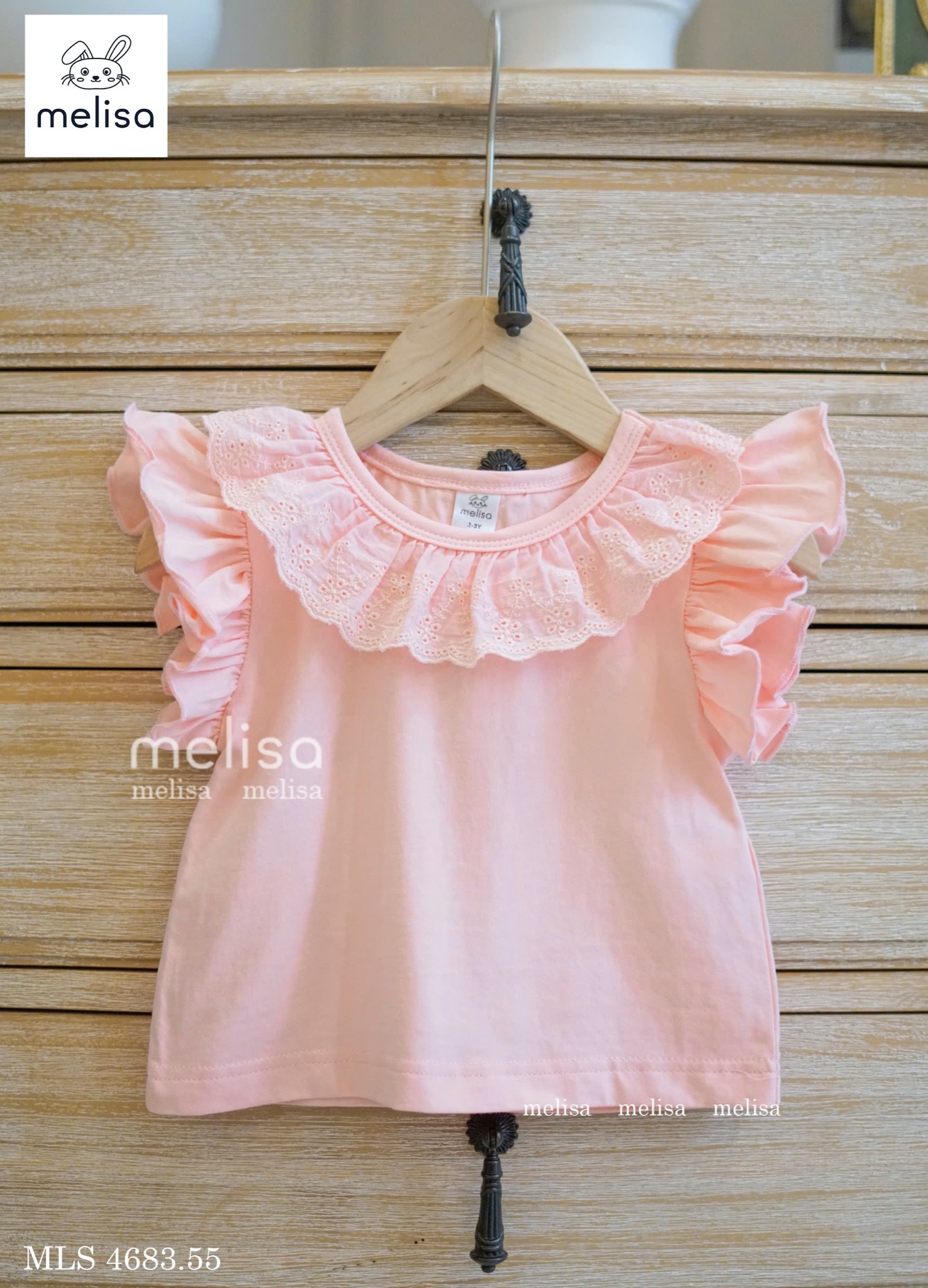 MLS 4689 + 4683 - Bộ Melisa áo thun cổ ren + chân váy 2 màu hồng/trắng bé gái size 2-12y