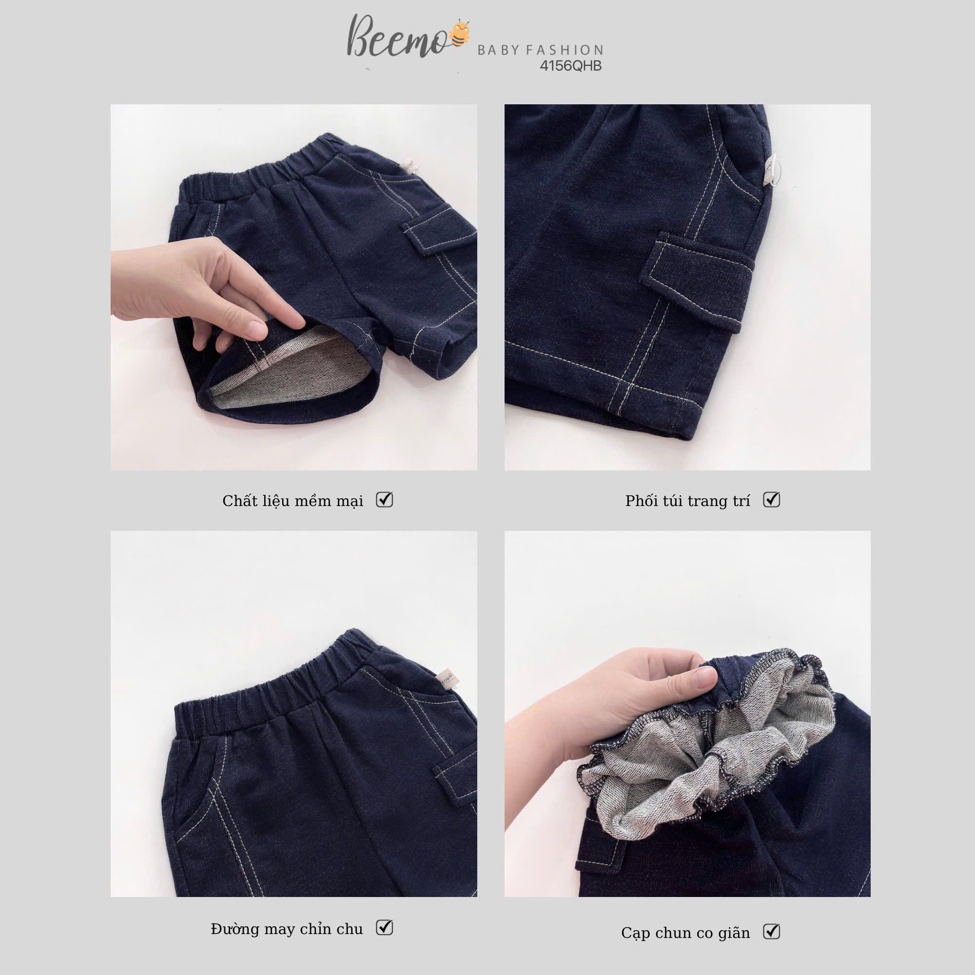 Quần da cá giả jean Beemo phối nắp túi 2 màu cho bé trai size 80-130