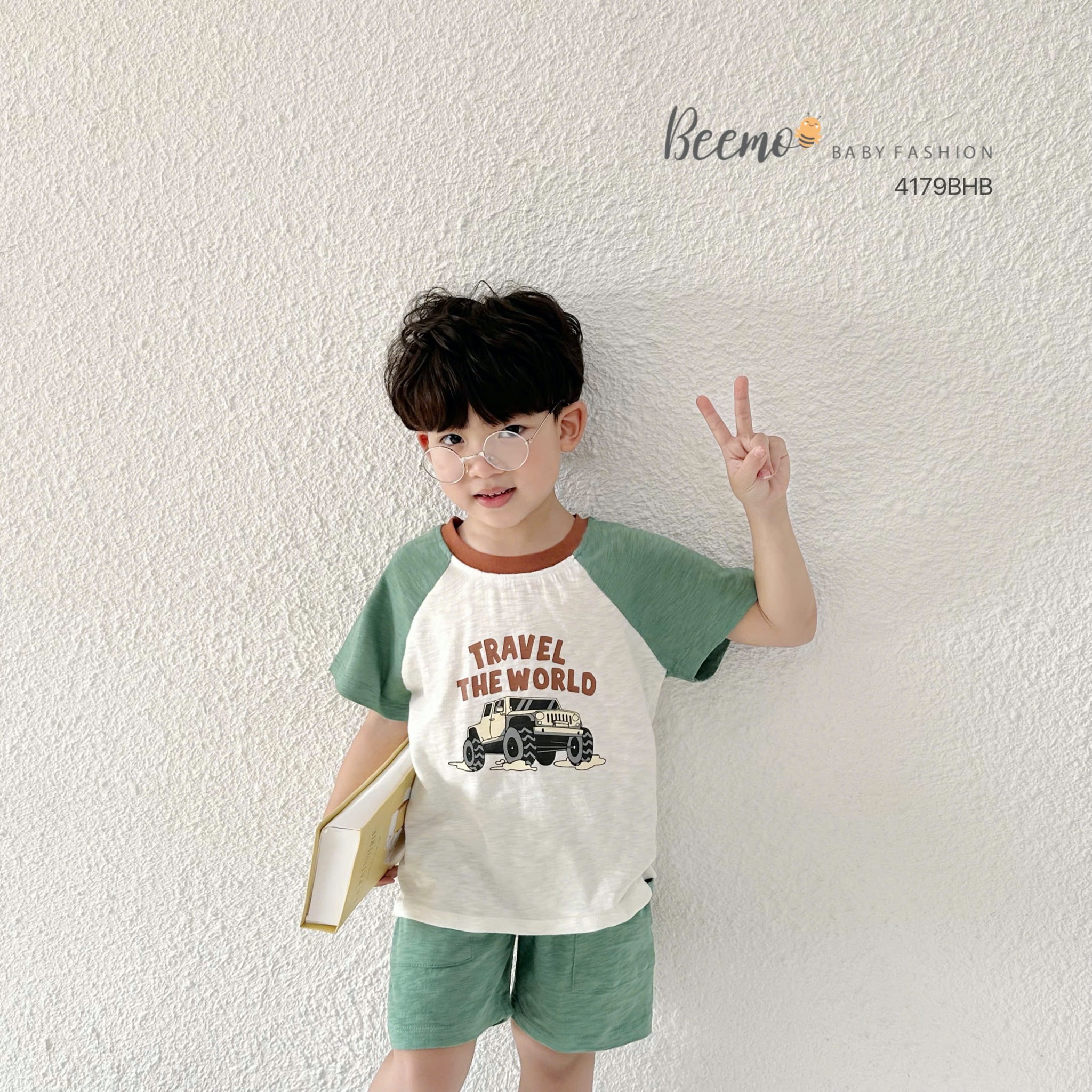 Bộ cotton Beemo giác lăng hoạ tiết ô tô nhiều màu cho bé trai size 80-130
