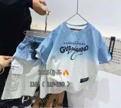 1169 - Bộ cotton QC loang xanh bé trai size 110-150