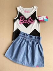 Bộ cotton Barbies dư xịn áo sát nách kẻ đen trắng mix chân váy jean size 5-12y