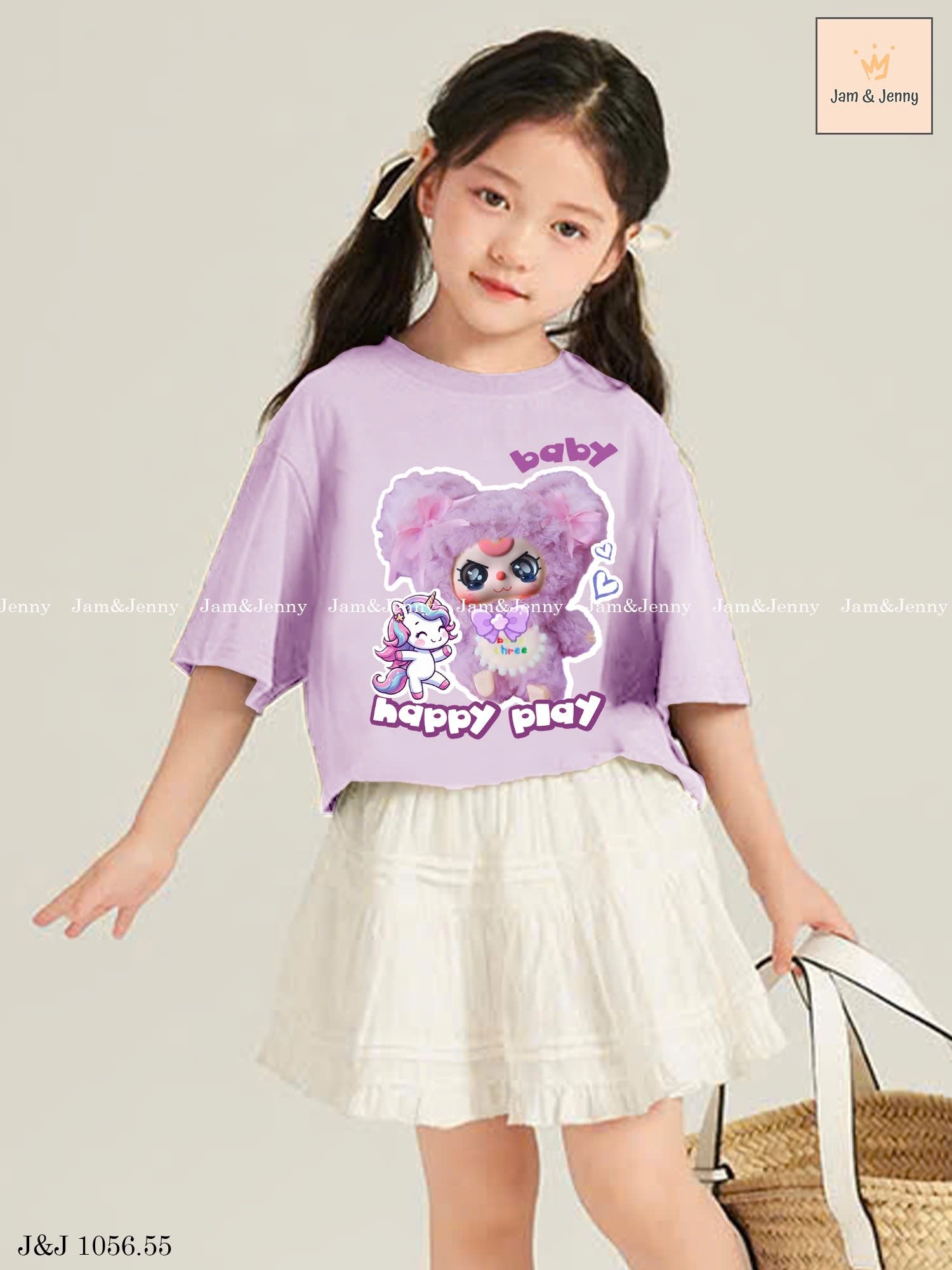 JJ 1056 - Bộ Jam & Jenny Baby Three khỉ tím áo tím + chân váy trắng bé gái size 2-12y