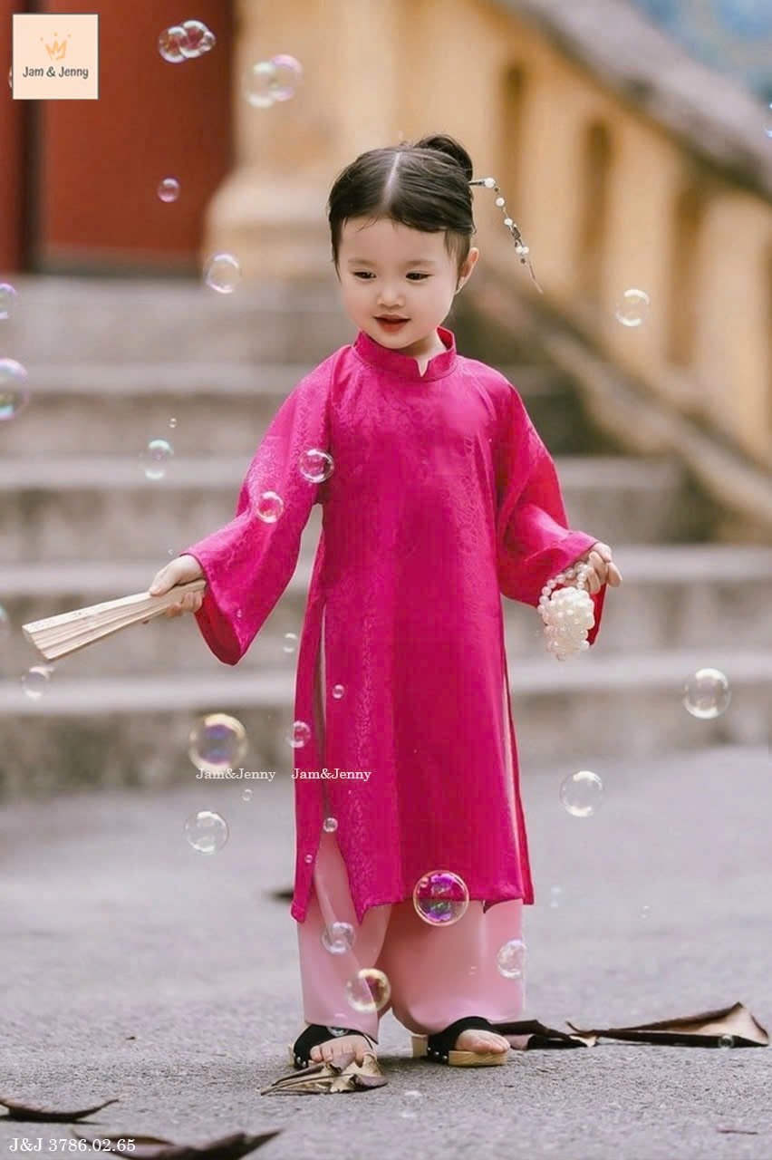 JJ 3786 - Áo dài lụa Jam & Jenny mai đào 2 màu vàng, hồng cho bé gái size 2-12y
