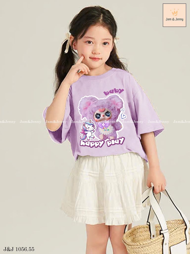 JJ 1056 - Bộ Jam & Jenny Baby Three khỉ tím áo tím + chân váy trắng bé gái size 2-12y