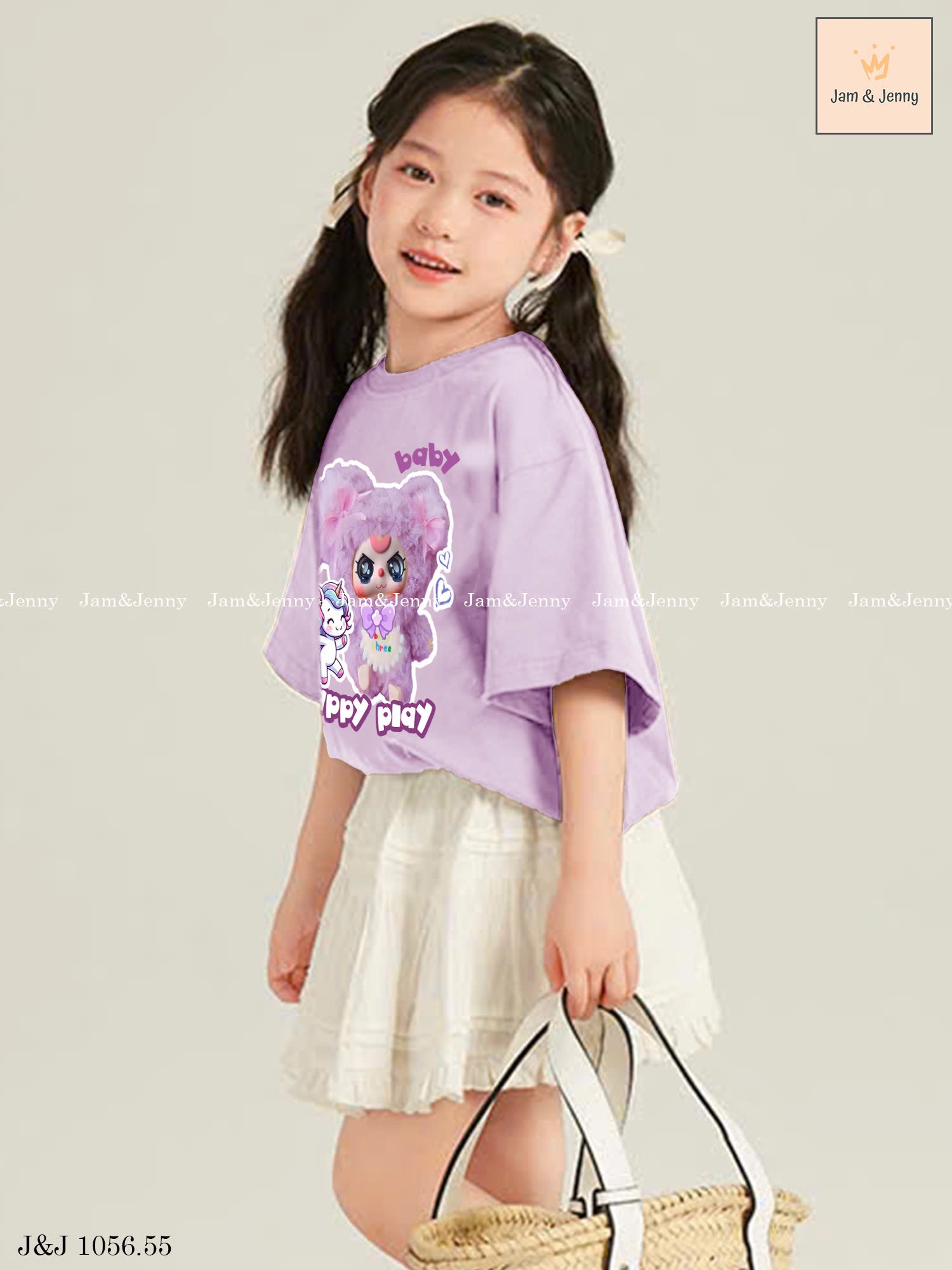JJ 1056 - Bộ Jam & Jenny Baby Three khỉ tím áo tím + chân váy trắng bé gái size 2-12y