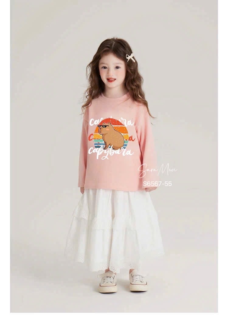 Set váy Sara Min áo nỉ da cá Capybara + chân váy thô ren dài size 2-12y