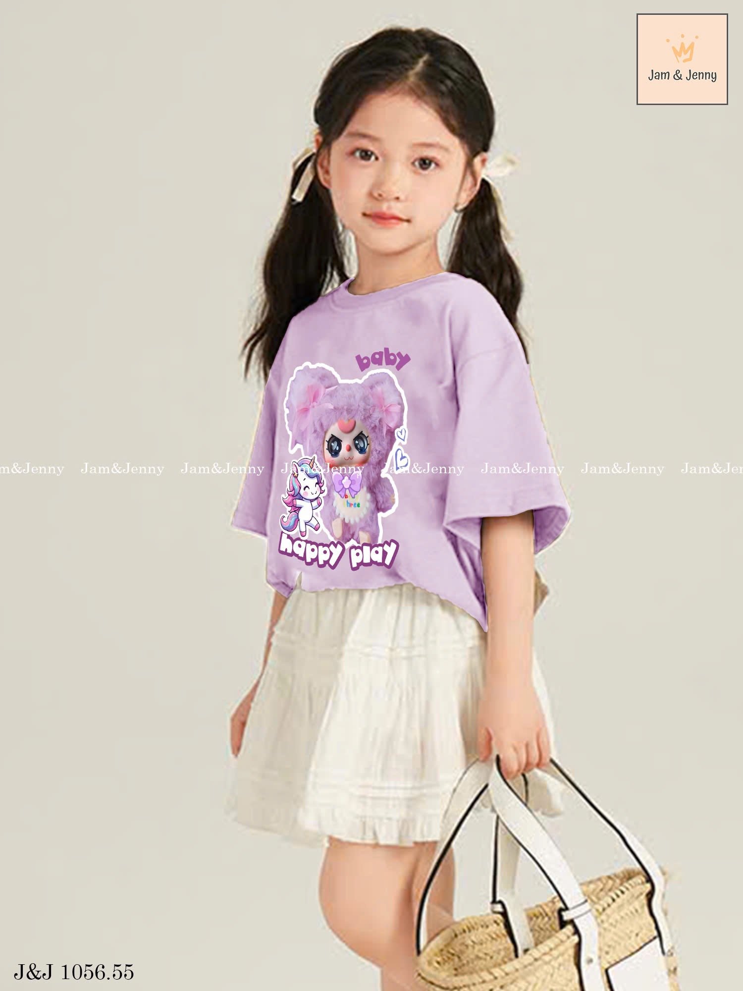 JJ 1056 - Bộ Jam & Jenny Baby Three khỉ tím áo tím + chân váy trắng bé gái size 2-12y