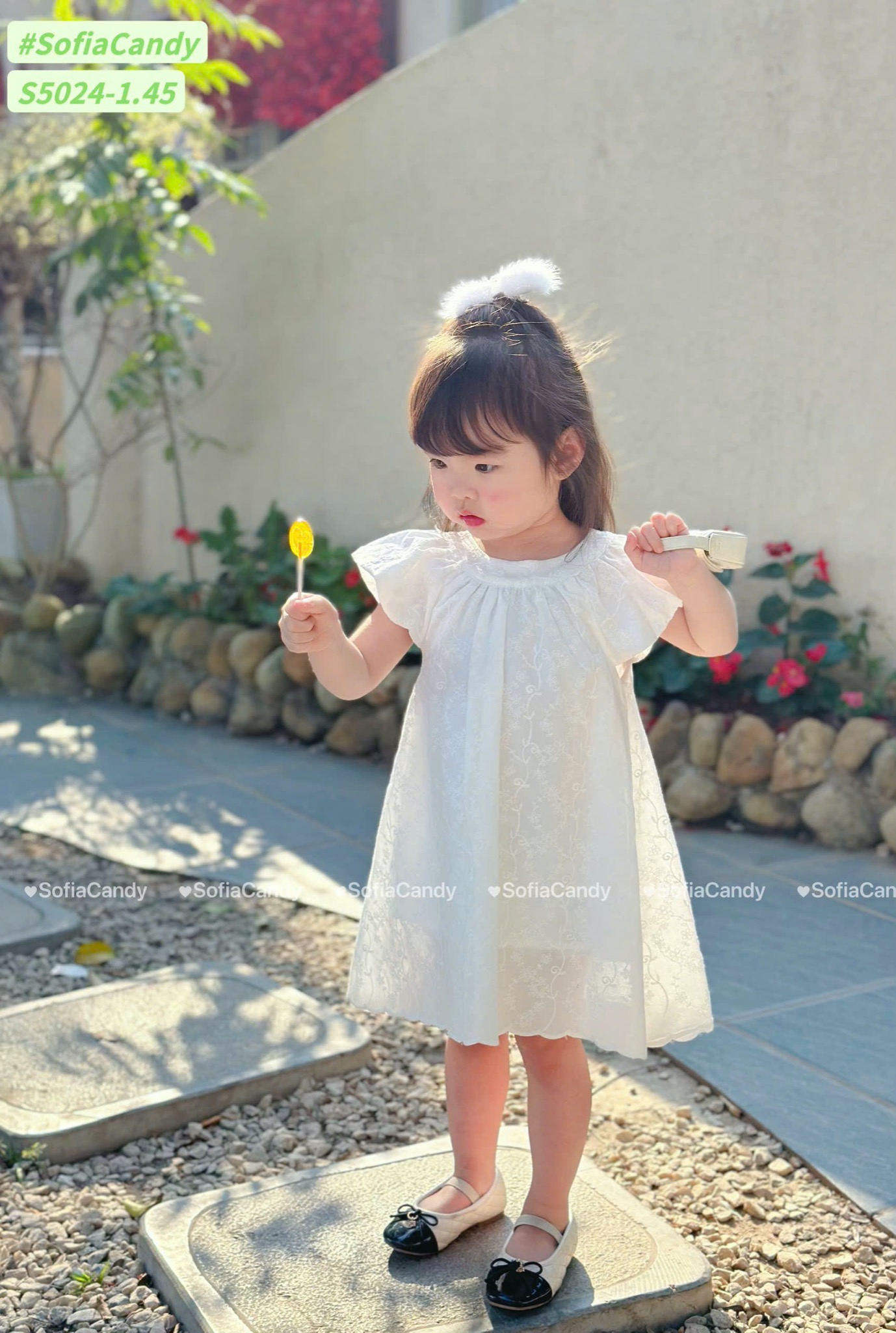 S5024 - Váy Sofia Candy cánh tiên thô hoa 2 màu trắng / hồng size 1 - 10y