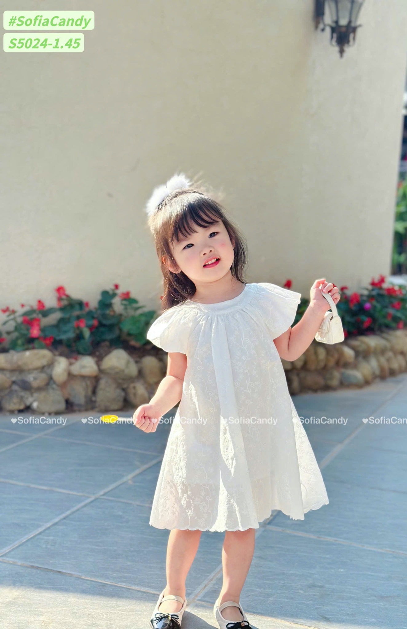 S5024 - Váy Sofia Candy cánh tiên thô hoa 2 màu trắng / hồng size 1 - 10y