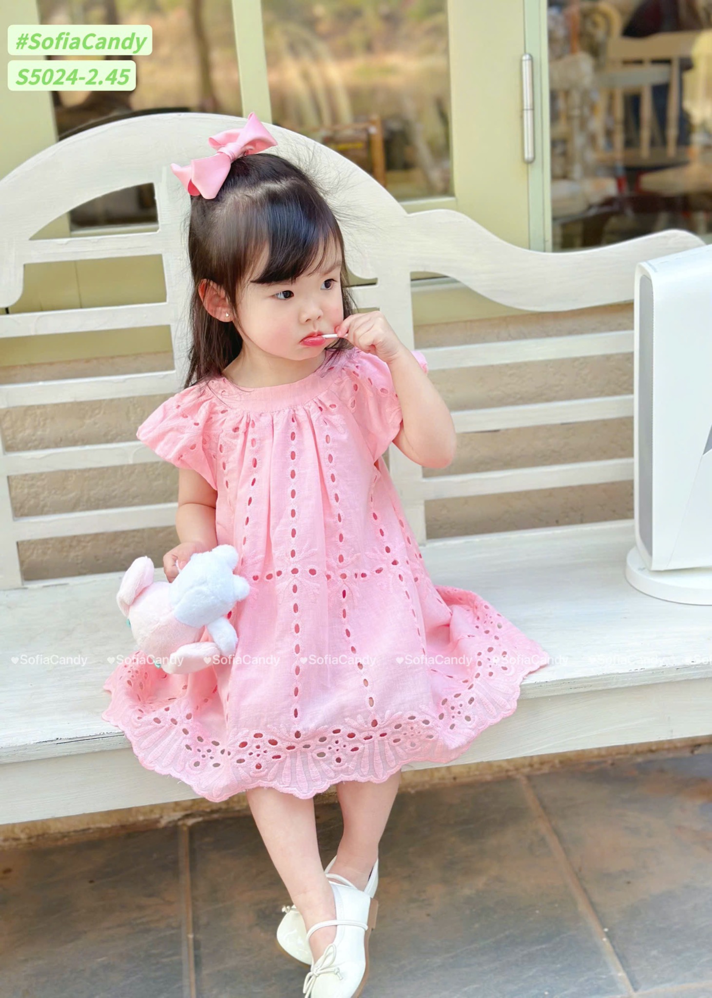 S5024 - Váy Sofia Candy cánh tiên thô hoa 2 màu trắng / hồng size 1 - 10y