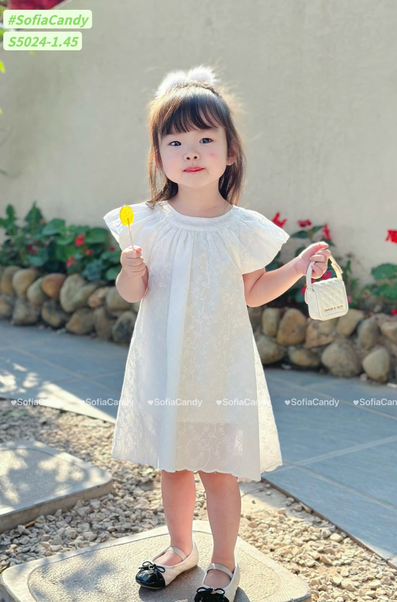 S5024 - Váy Sofia Candy cánh tiên thô hoa 2 màu trắng / hồng size 1 - 10y