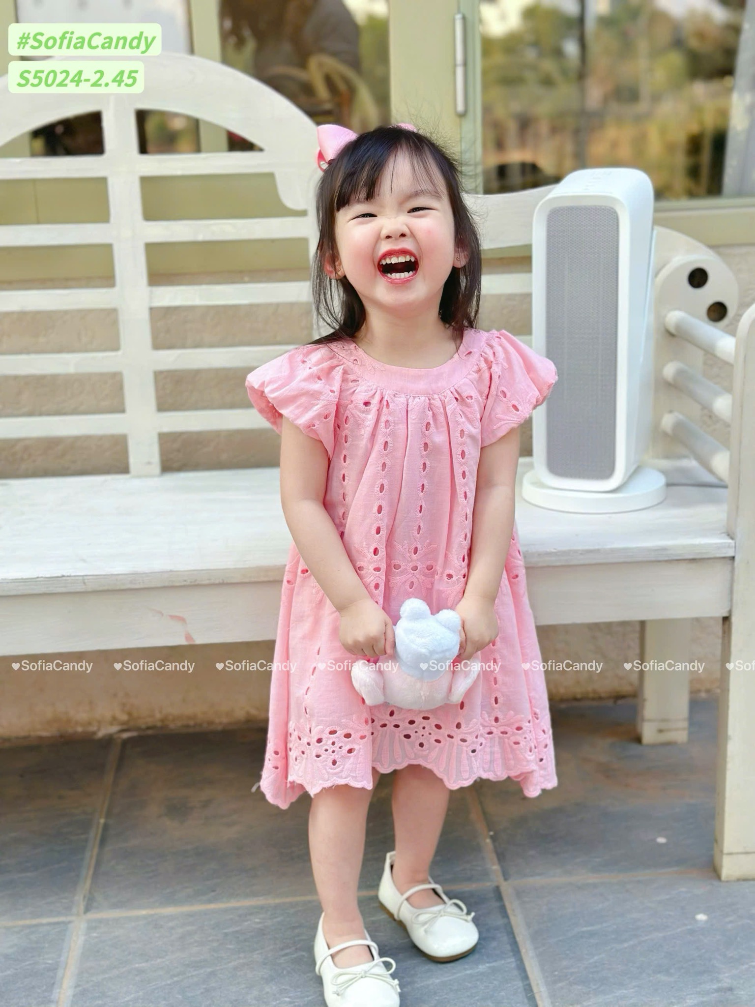 S5024 - Váy Sofia Candy cánh tiên thô hoa 2 màu trắng / hồng size 1 - 10y