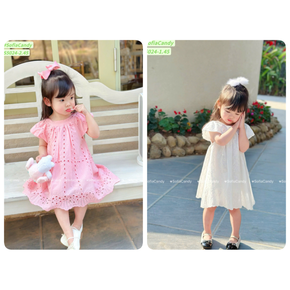 S5024 - Váy Sofia Candy cánh tiên thô hoa 2 màu trắng / hồng size 1 - 10y