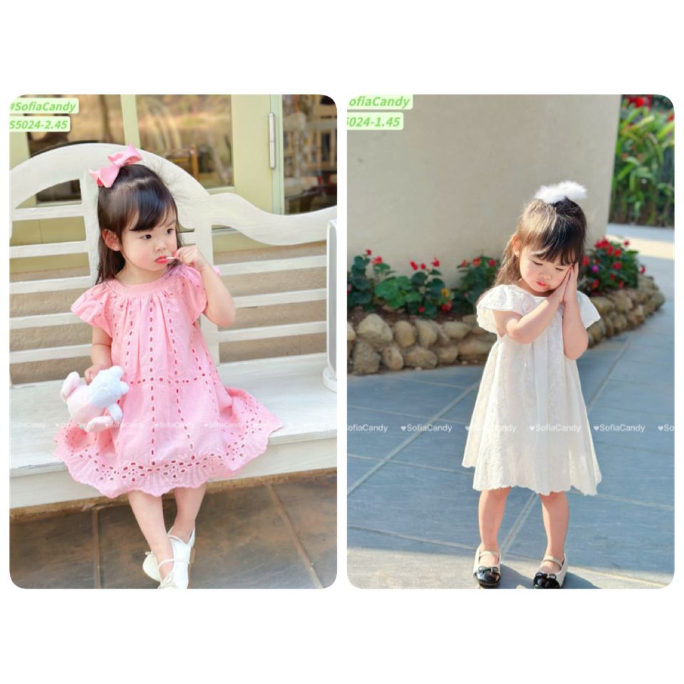 S5024 - Váy Sofia Candy cánh tiên thô hoa 2 màu trắng / hồng size 1 - 10y