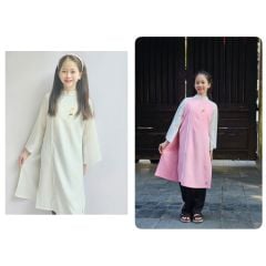 Áo dài Bee Mon kèm bờm thêu hoa cho bé gái size 130-160