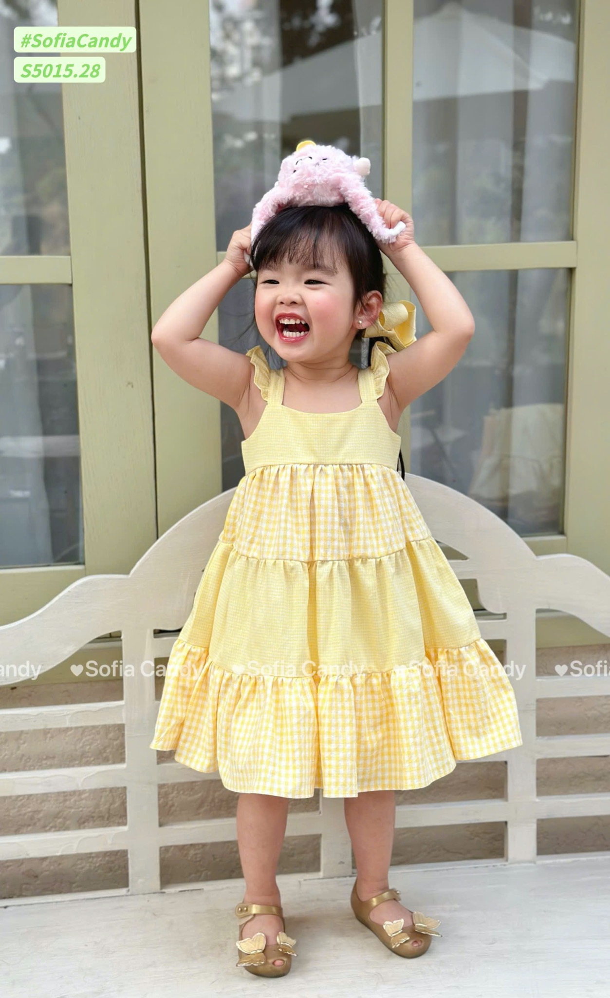 S5015 - Váy Sofia Candy hai dây cánh tiên kẻ phối tầng 3 màu bé gái size 1-10y