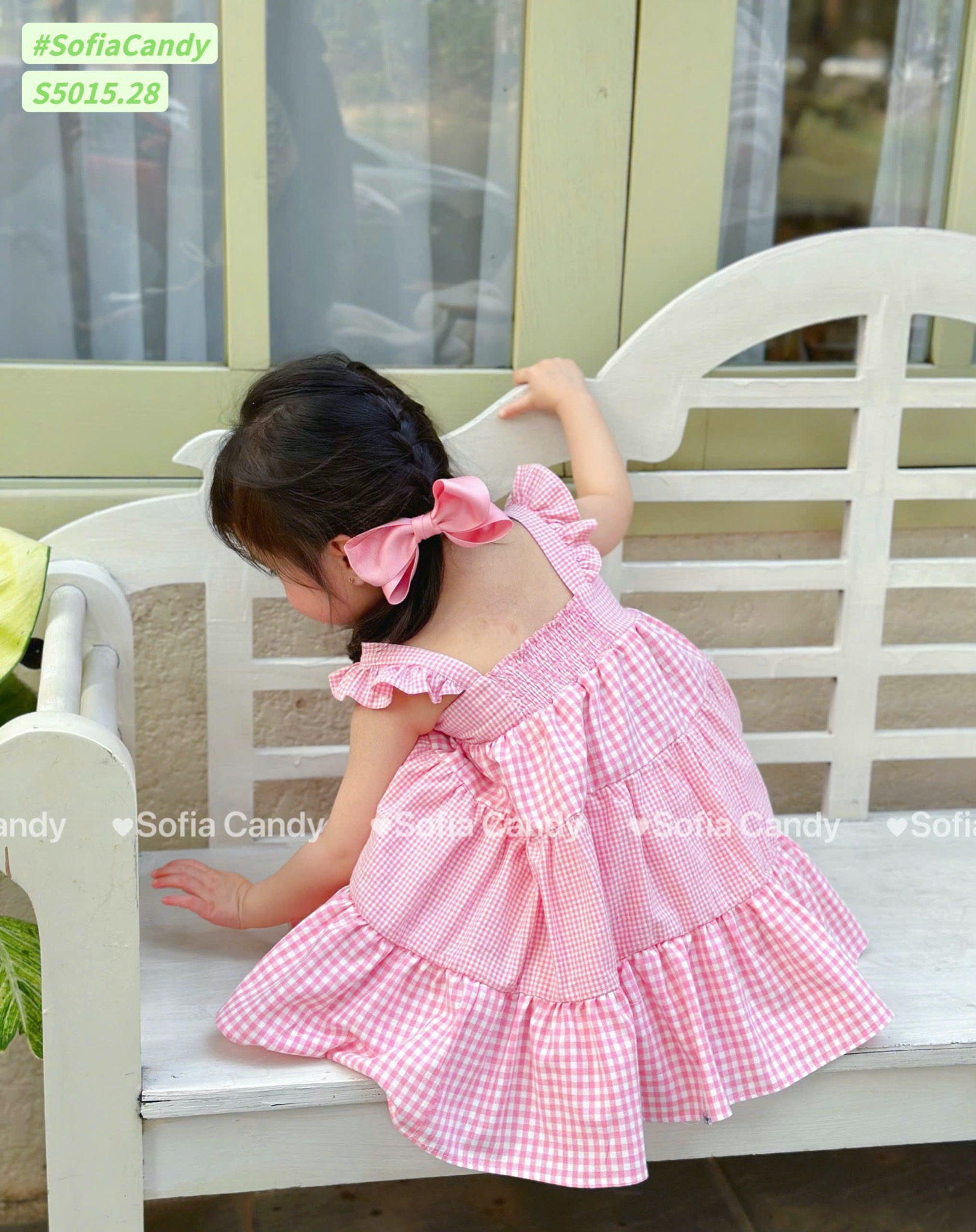 S5015 - Váy Sofia Candy hai dây cánh tiên kẻ phối tầng 3 màu bé gái size 1-10y