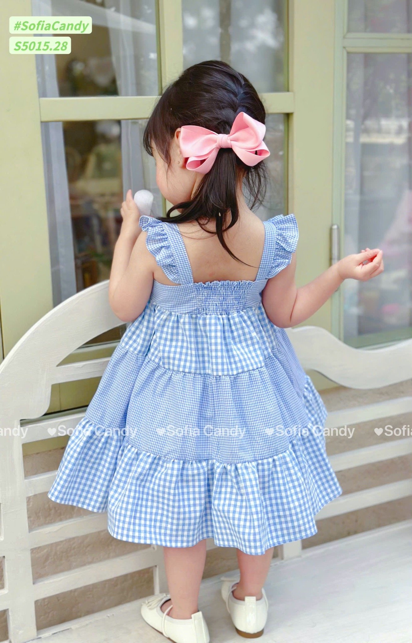 S5015 - Váy Sofia Candy hai dây cánh tiên kẻ phối tầng 3 màu bé gái size 1-10y