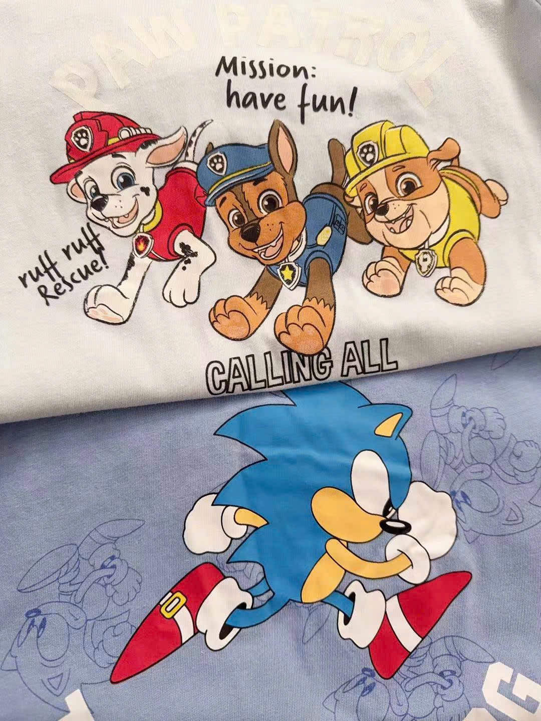 Bộ cotton dư xịn Sonic, Mario, Pawpatrol, Ô tô bé trai size 1-7y