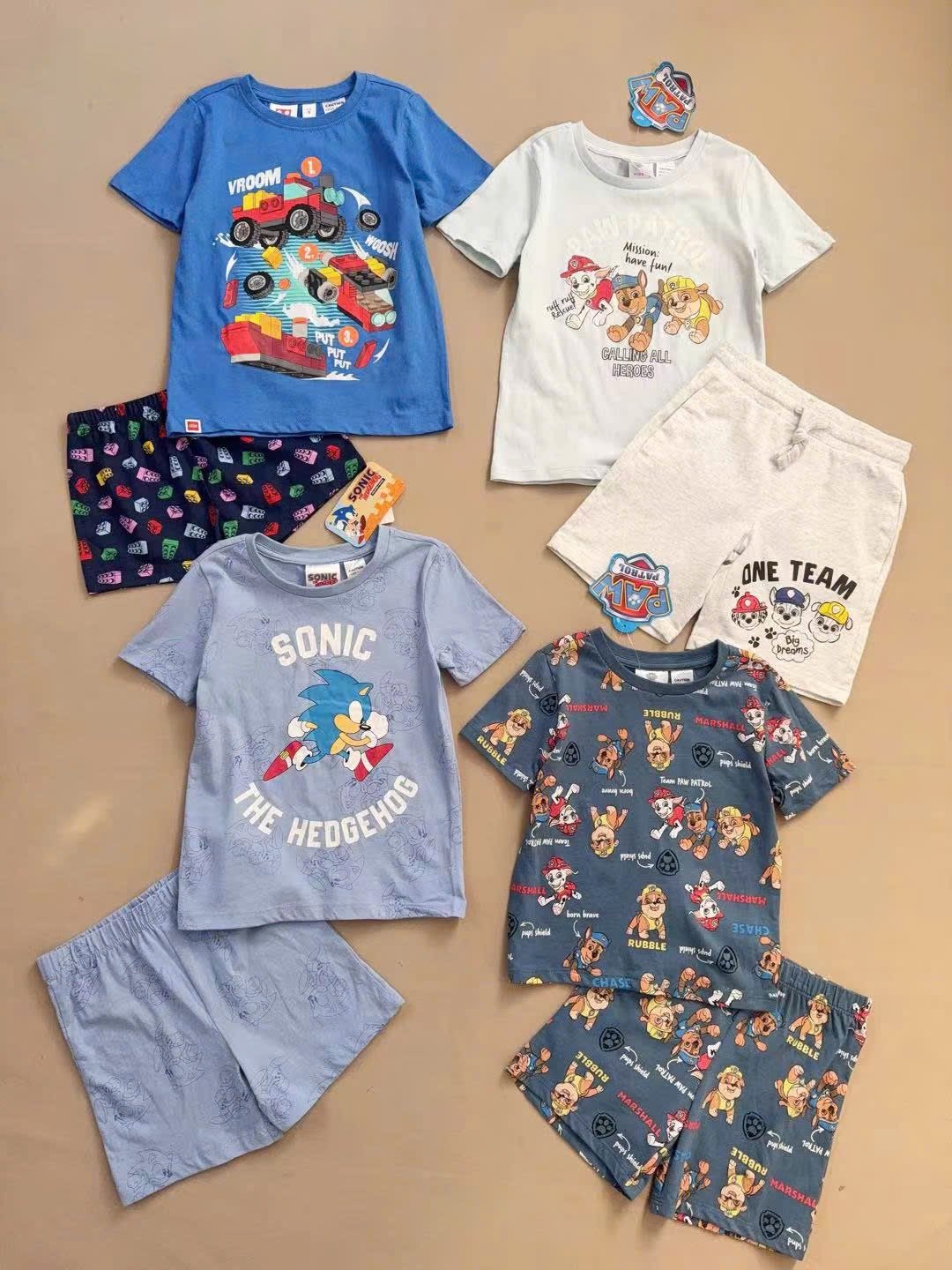 Bộ cotton dư xịn Sonic, Mario, Pawpatrol, Ô tô bé trai size 1-7y