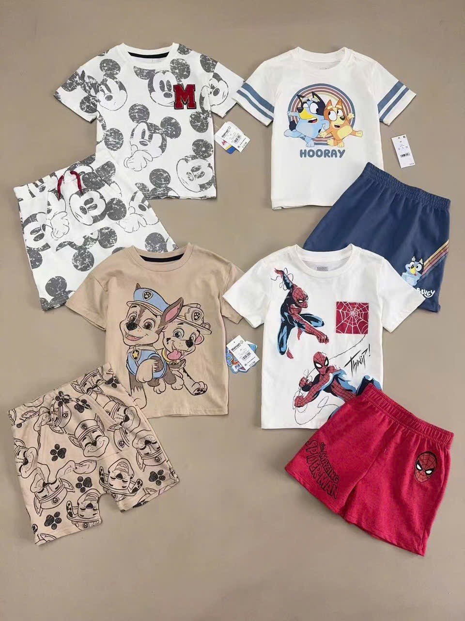 Bộ thun Walmart dư xịn hoạ tiết Paw Patrol, Mickey, Bluey, Spiderman bé trai size 1-5y