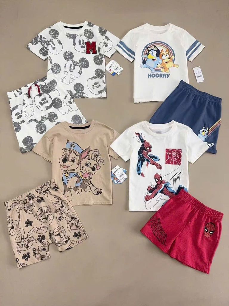 Bộ thun Walmart dư xịn hoạ tiết Paw Patrol, Mickey, Bluey, Spiderman bé trai size 1-5y