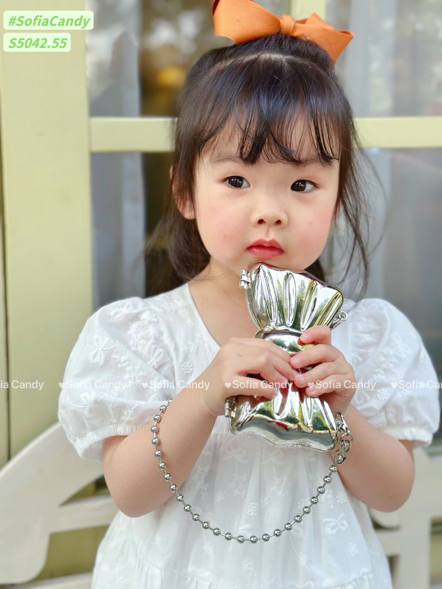 S5042 - Váy Sofia Candy thêu trắng tay phồng bé gái size 1-10y