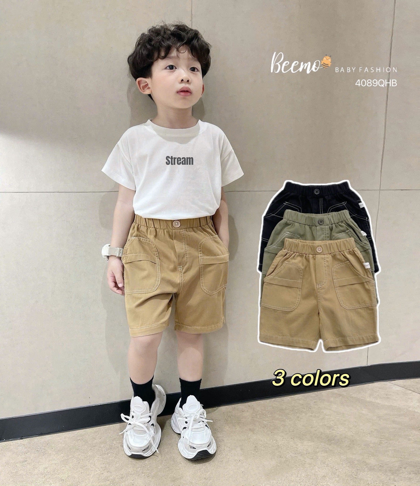 Quần short kaki Beemo chỉ nổi nhiều màu bé trai size 80-130