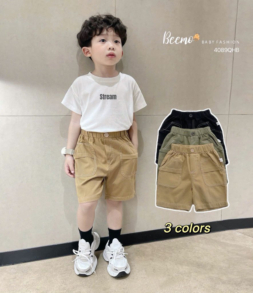 Quần short kaki Beemo chỉ nổi nhiều màu bé trai size 80-130