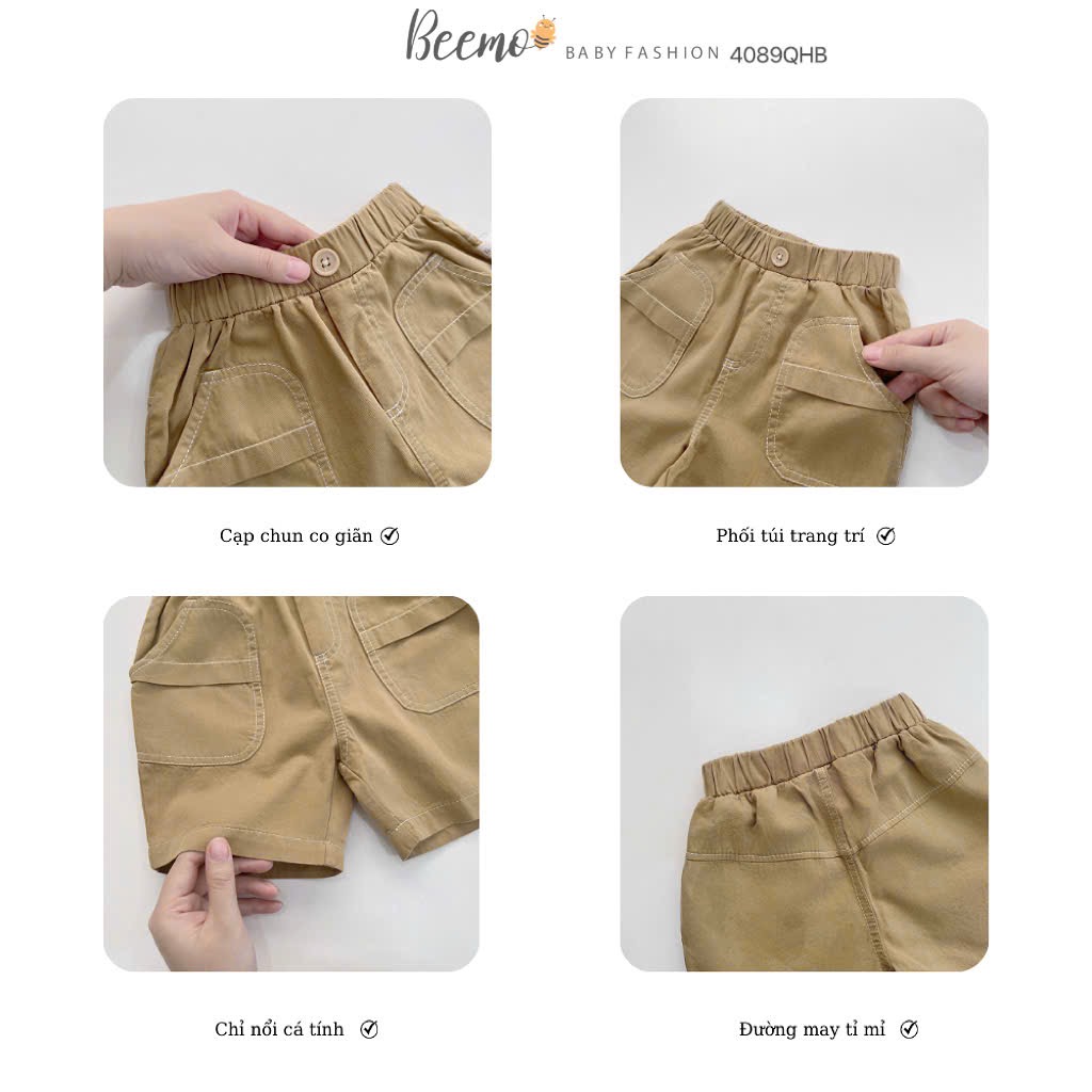 Quần short kaki Beemo chỉ nổi nhiều màu bé trai size 80-130