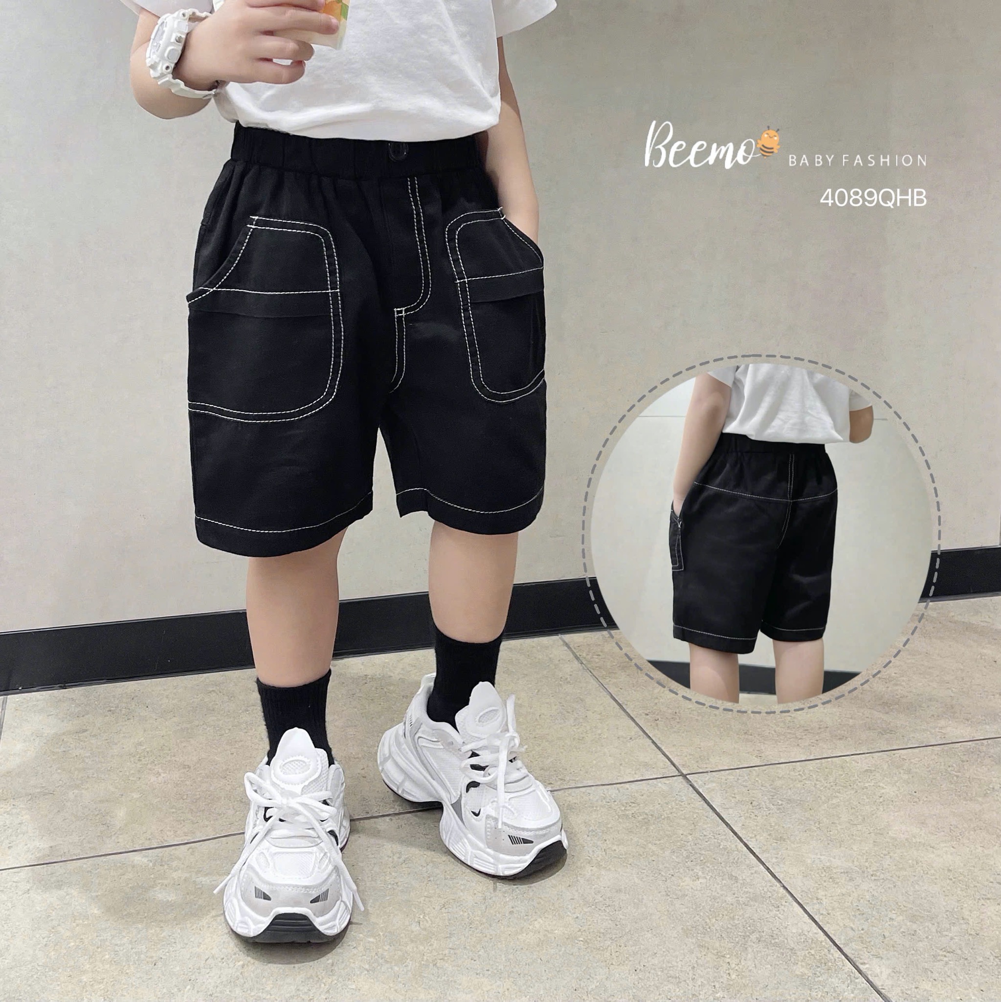Quần short kaki Beemo chỉ nổi nhiều màu bé trai size 80-130
