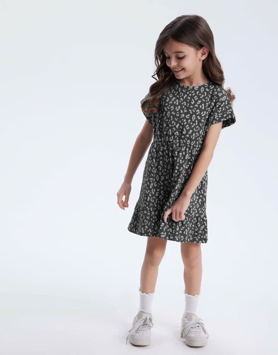 Váy thun da báo GGJJ dư xịn 2 màu be hồng, ghi bé gái size 2-8y