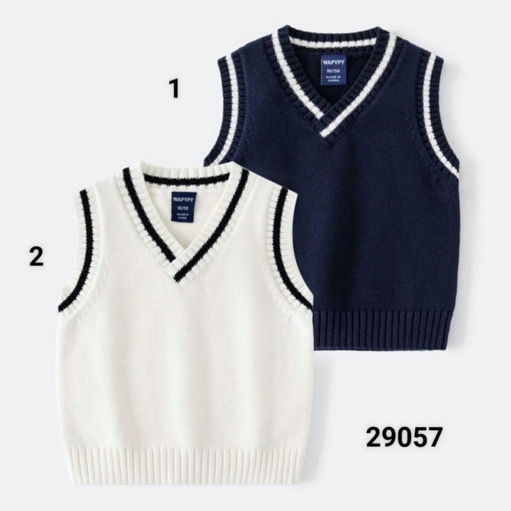 Gile len Wapypy cổ tim 2 màu navy/trắng bé trai size 90-130