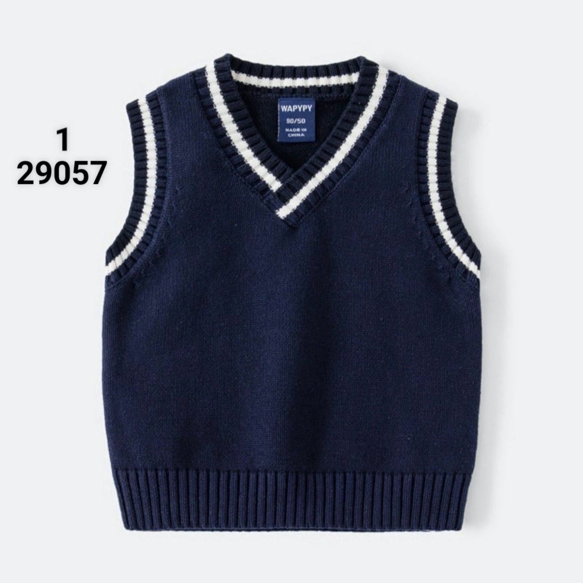 Gile len Wapypy cổ tim 2 màu navy/trắng bé trai size 90-130
