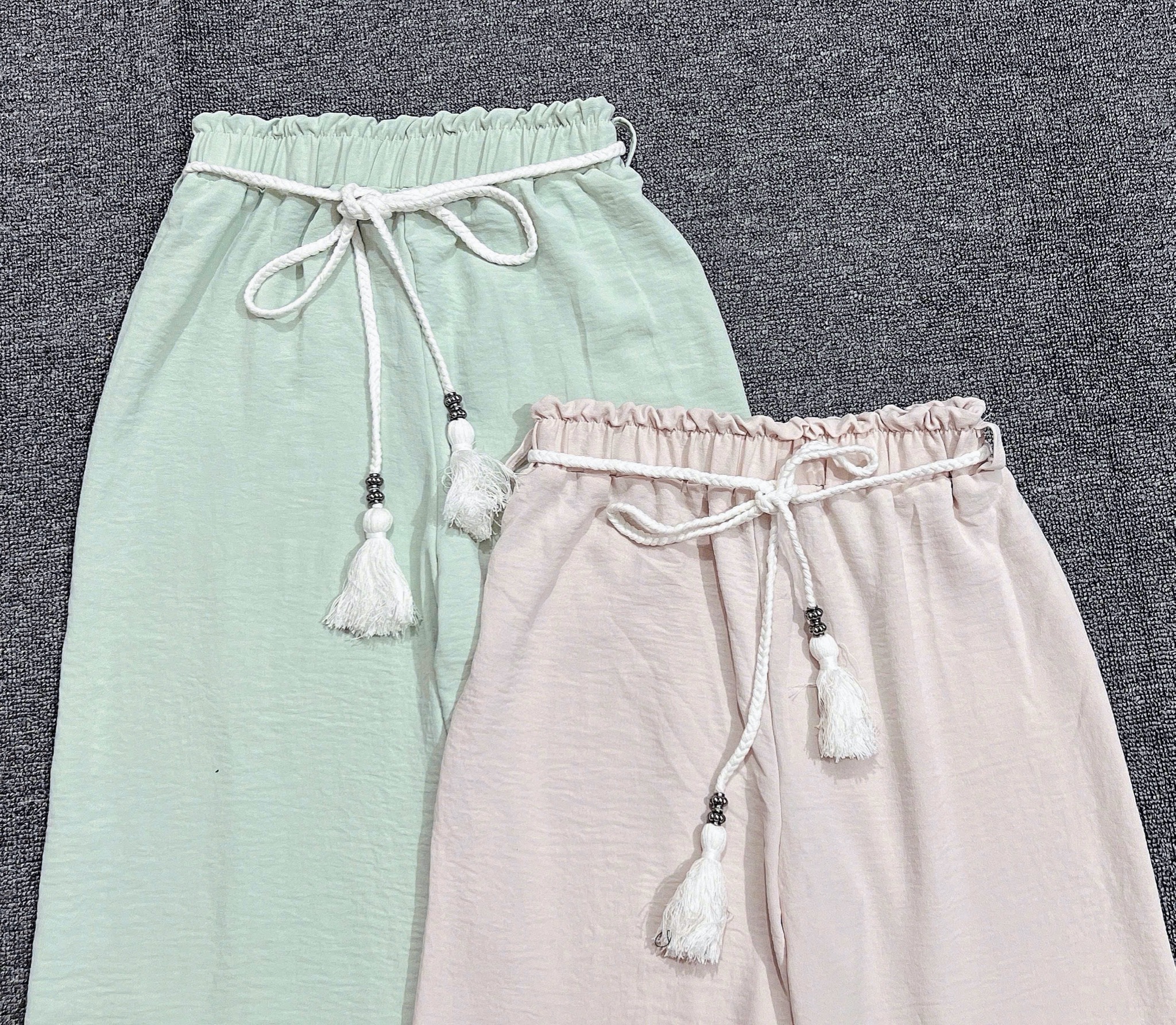 Quần ống suông GGJJ dư xịn vải đũi mềm kèm đai 2 màu be/mint bé gái size 8-14y