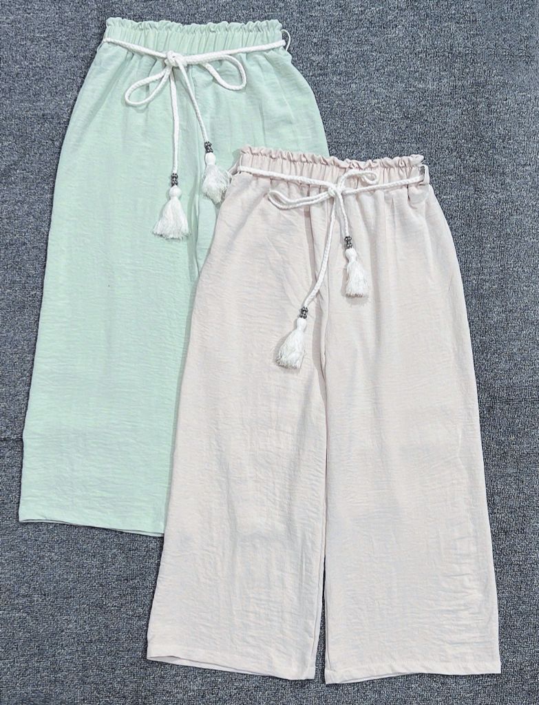 Quần ống suông GGJJ dư xịn vải đũi mềm kèm đai 2 màu be/mint bé gái size 8-14y